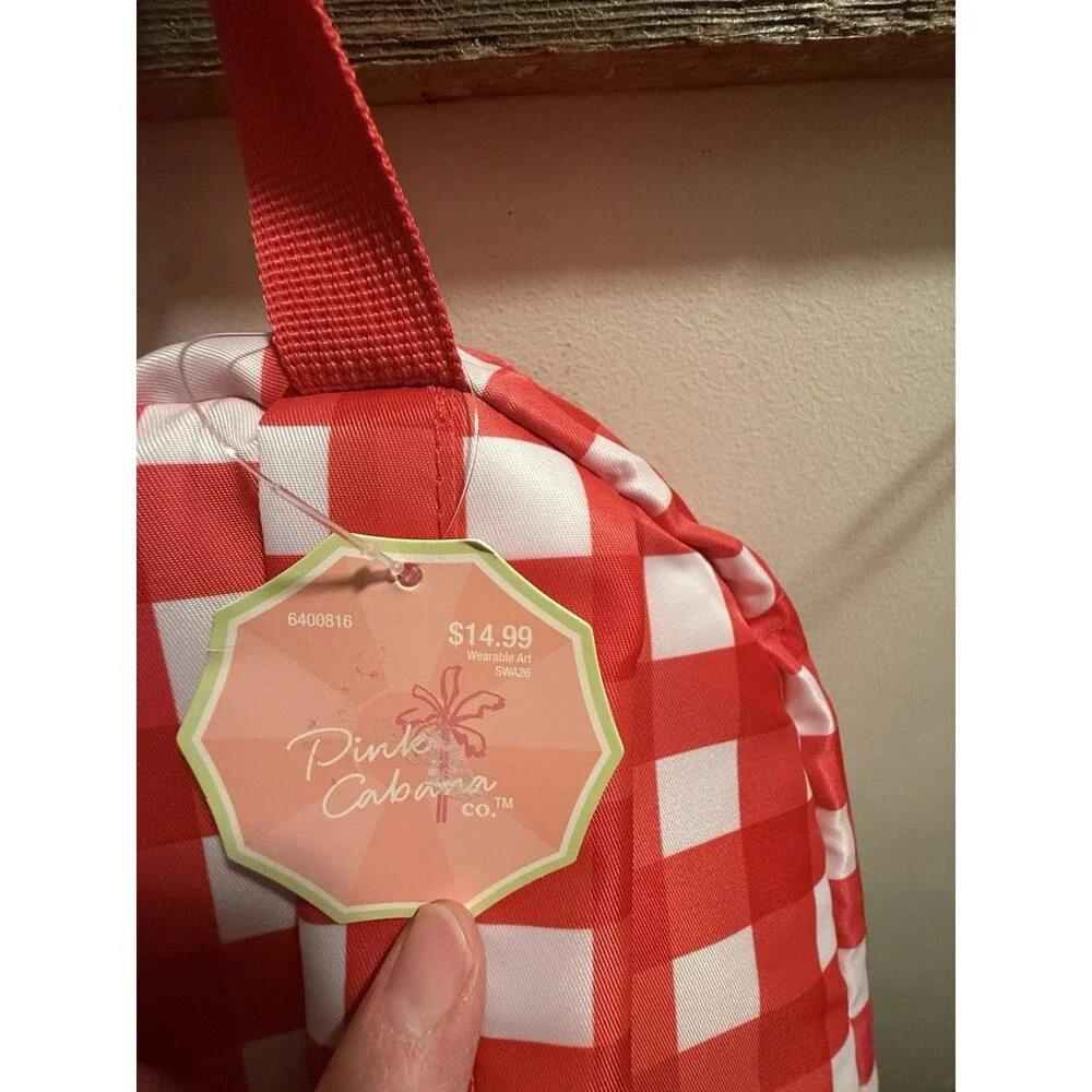 Pink Cabna Red/White Gingham Cherries Backpack Zip Adjustable Strap Outer Pocket